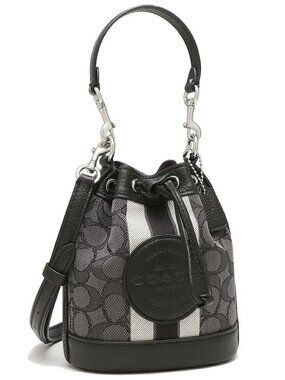 Coach Black & Gray Stripe Canvas Bucket ShoulderCrossbody Bag